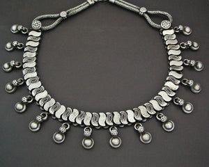Indian Silver Choker Necklace with Charm Drops