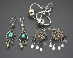 Set of Three Ethnic Silver Turquoise Dangle Earrings