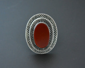 Kazakh Carnelian Silver Ring - Size 9.5