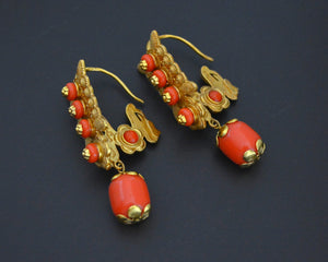 Tibetan Gilded Earrings with Faux Coral