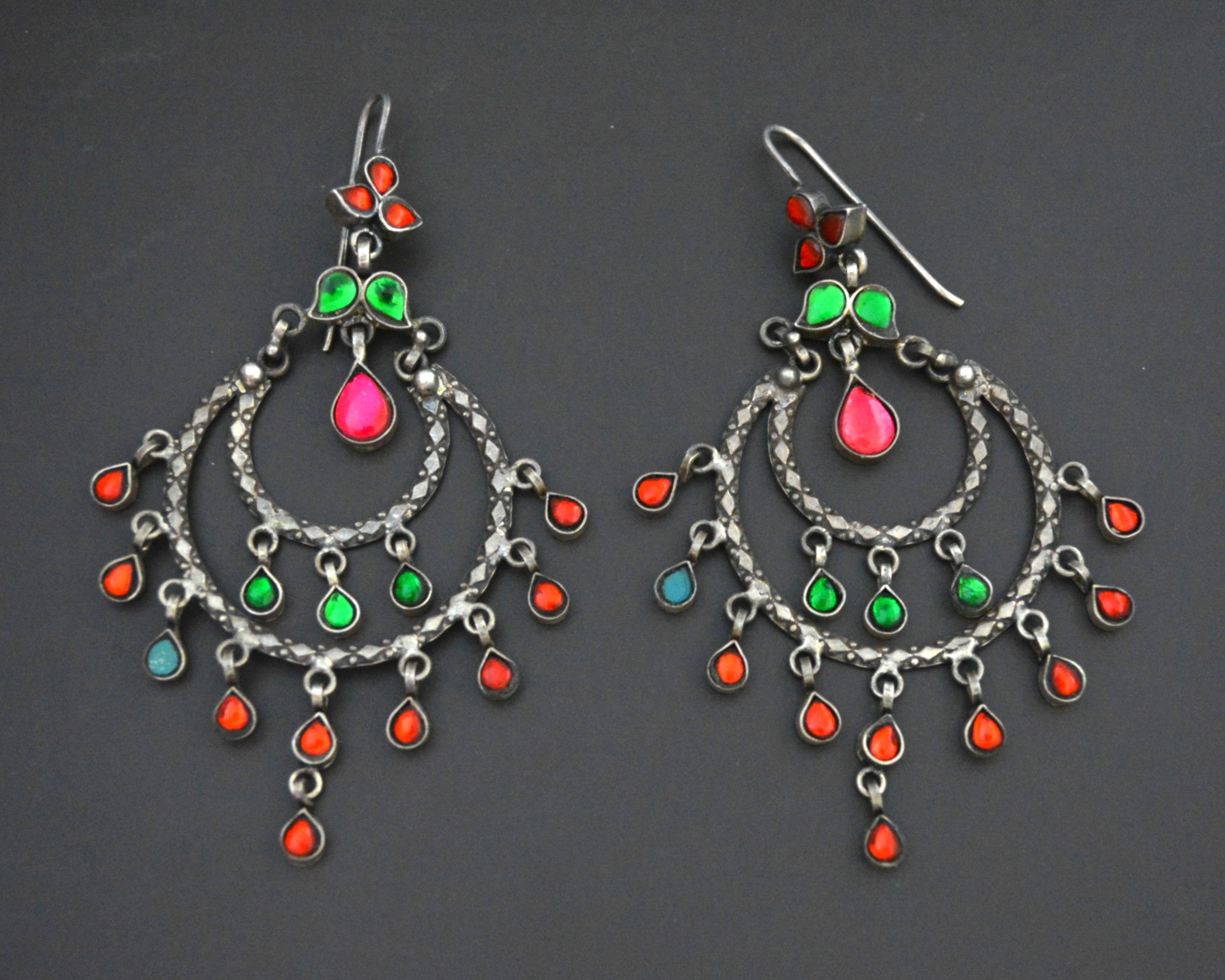 Bold Rajasthani Dangle Earrings with Glass
