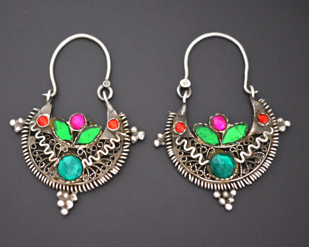 Afghani Filigree Earrings with Glass