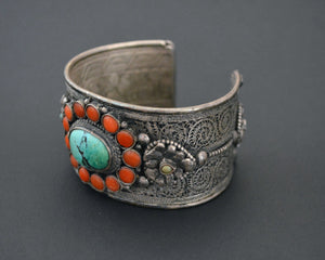 Reserved for V. - Fabulous Nepali Tibetan Turquoise Cuff Bracelet - HEAVY