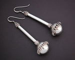 Long Ethnic Silver Ball Earrings with Wire Work