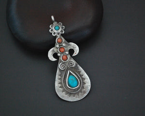 Pretty Uzbek Turquoise and Coral Pendant