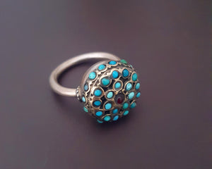 Central Asian Turquoise Garnet Silver Ring - Size 8