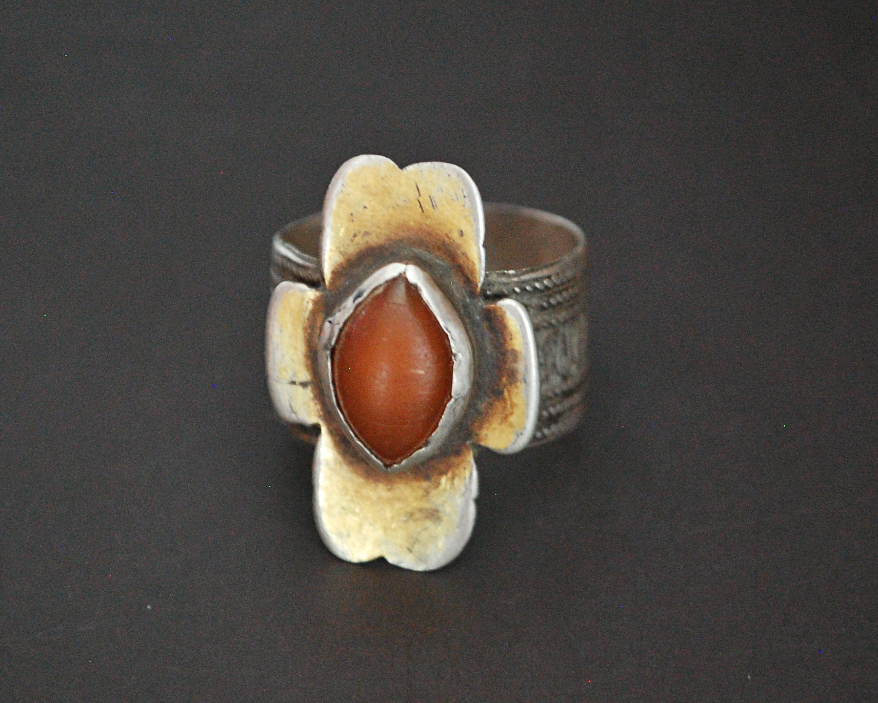 Turkmen Gilded Carnelian Ring - Size 8.5