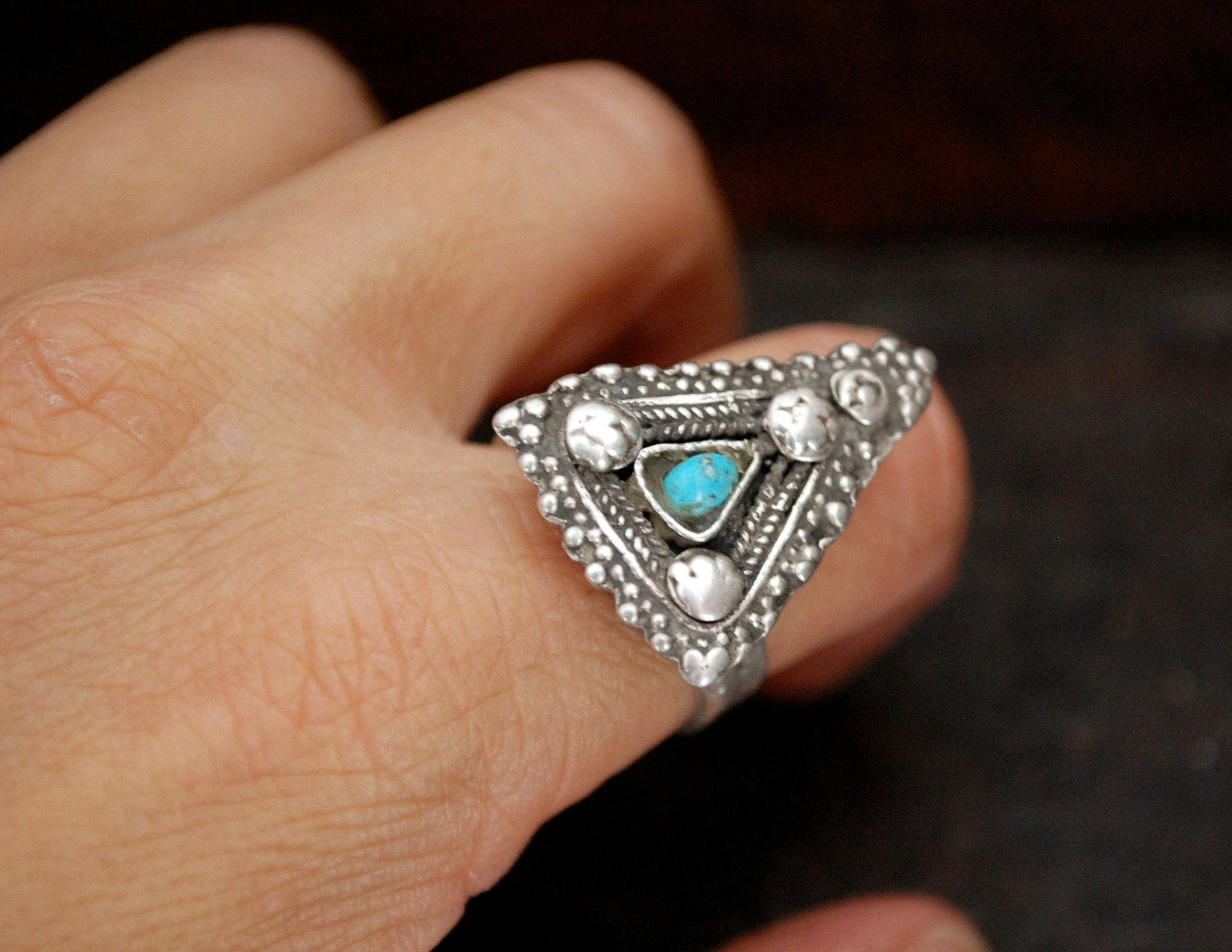 Antique Afghani Silver Ring with Turquoise - Size 8