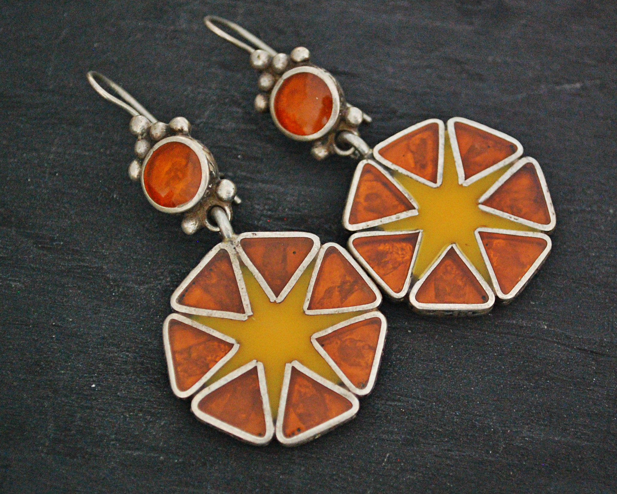 Ethnic Amber and Glass Dangle Earrings