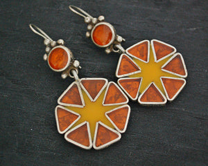 Ethnic Amber and Glass Dangle Earrings