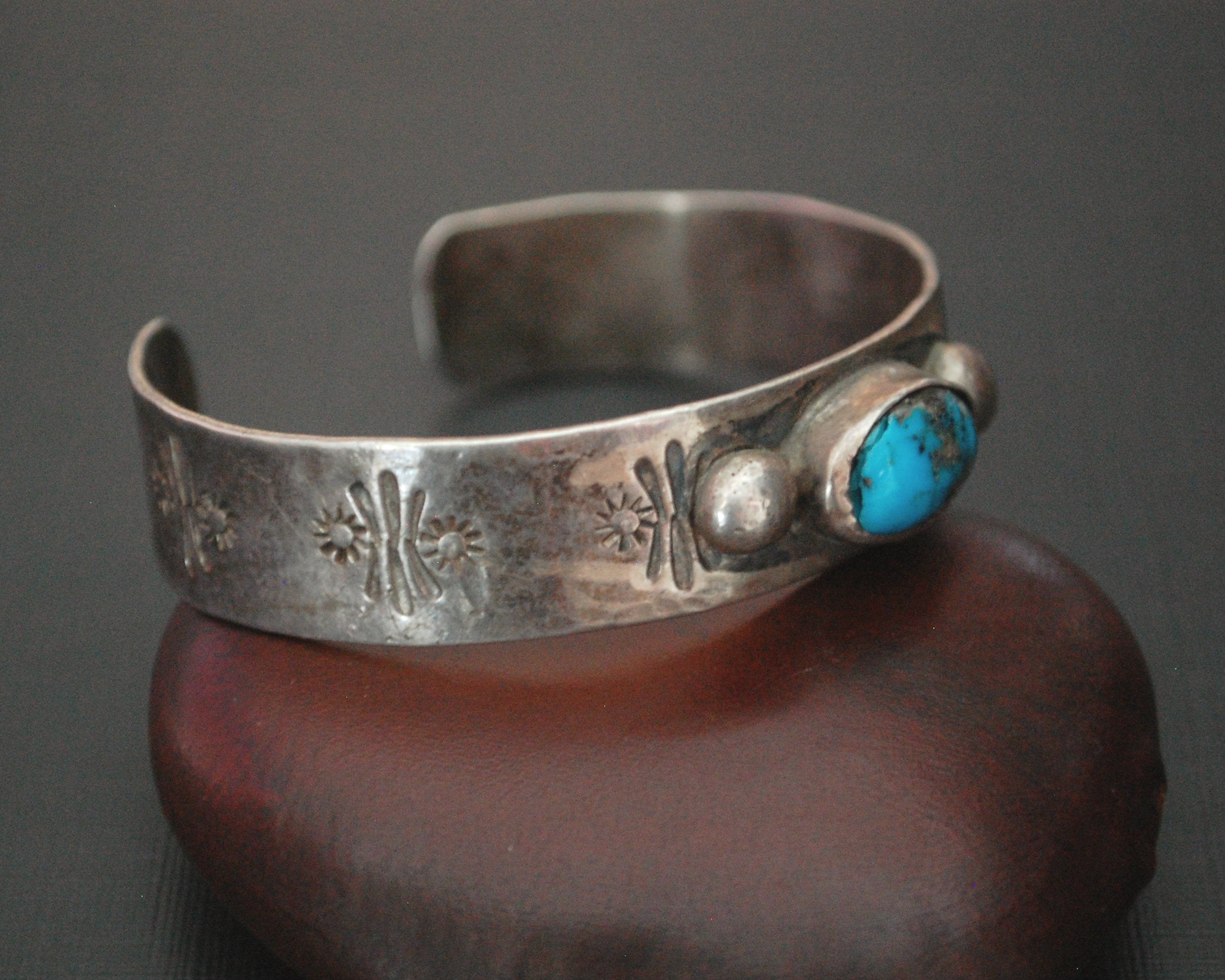 Old Navajo Stamped Turquoise Cuff Bracelet - SMALL