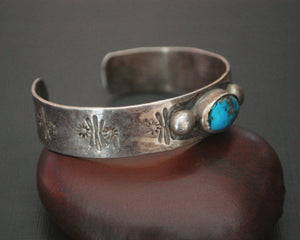 Old Navajo Stamped Turquoise Cuff Bracelet - SMALL