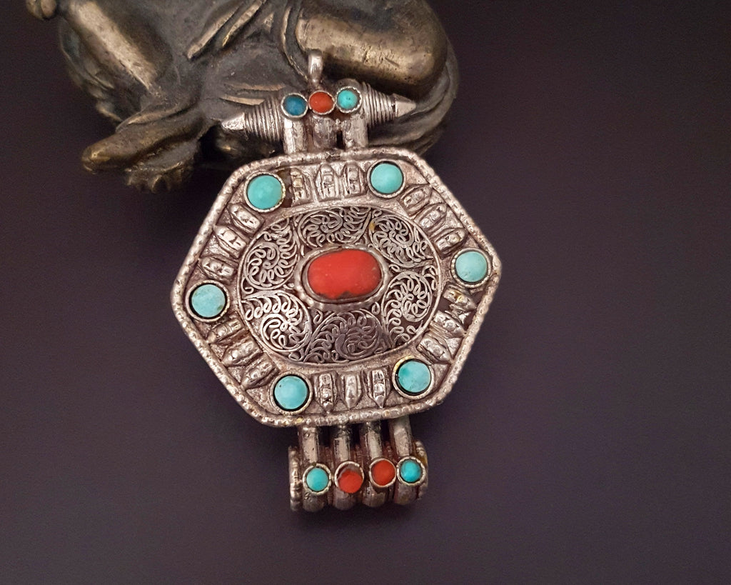 Tibetan Gau Box with Coral and Turquoise