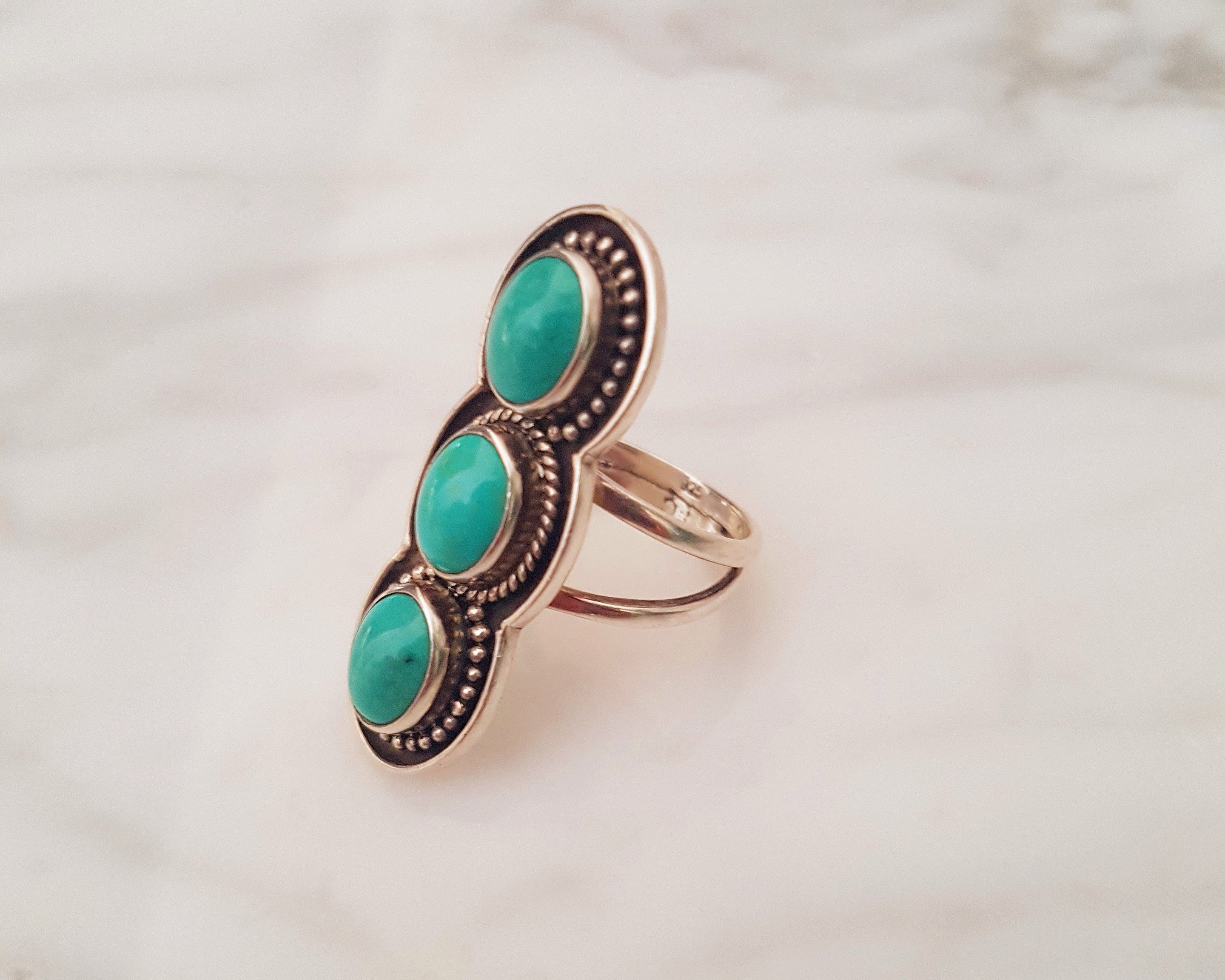 Ethnic Turquoise Ring from Bali - Size 7.75