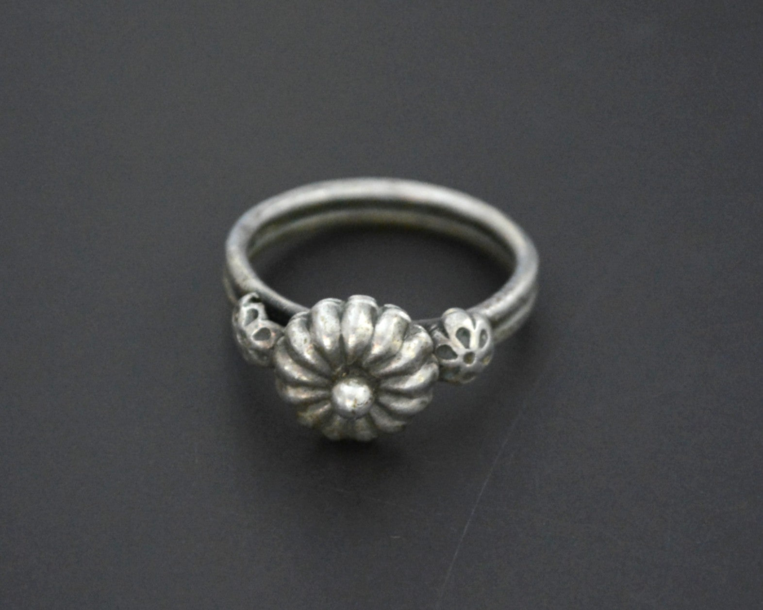 Old Rajasthani Silver Flowery Ring - Size 9