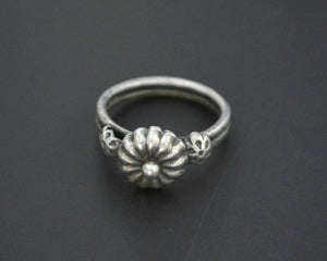 Old Rajasthani Silver Flowery Ring - Size 9