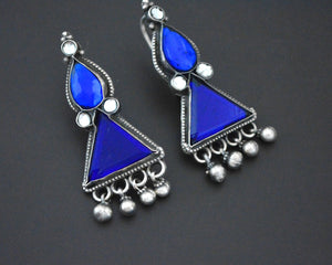 Rajasthani Earrings with Blue Glass and Bells