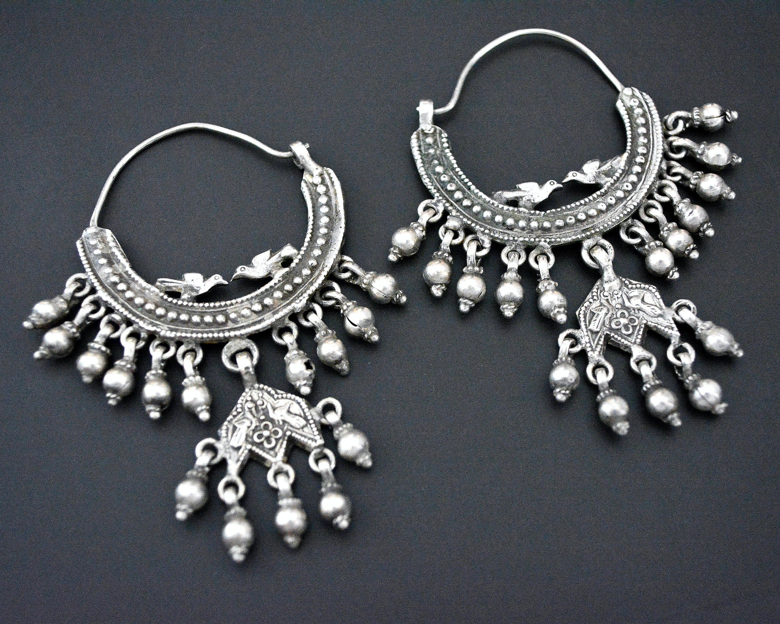 Bold Rajasthani Silver Hoop Earrings with Bells