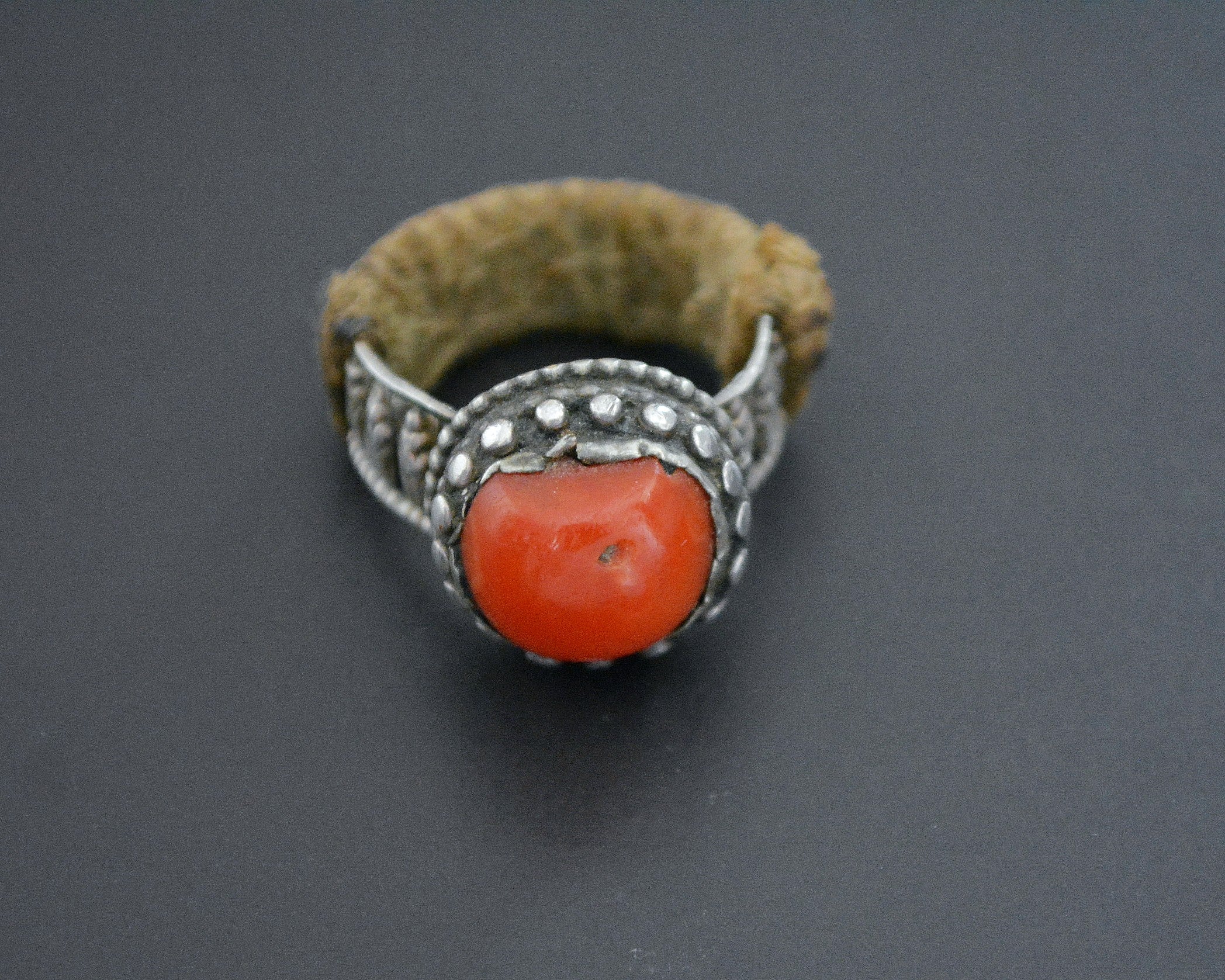 Old Tibetan Coral Ring - Size 9