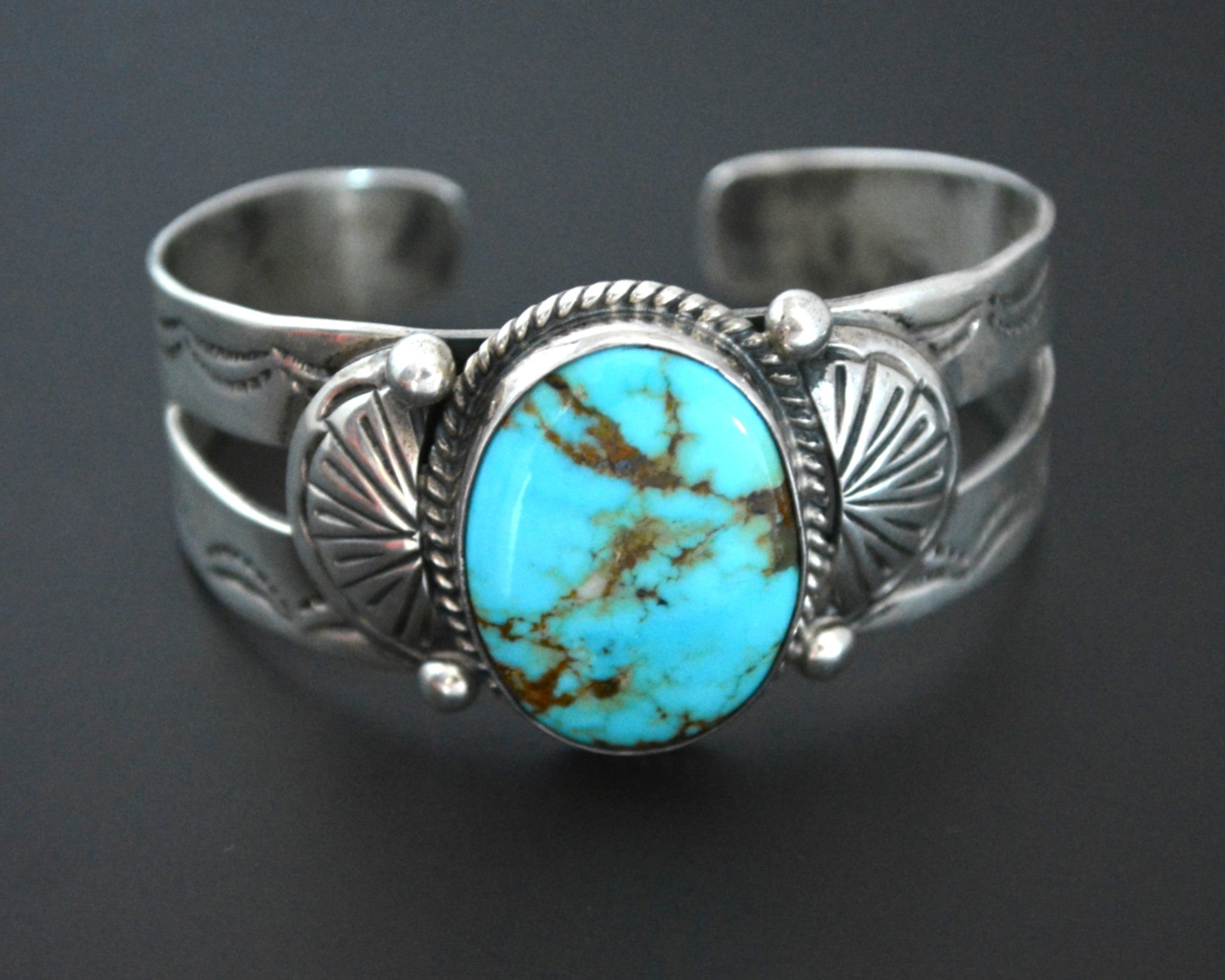 Ethnic Turquoise Cuff Bracelet with Stampings