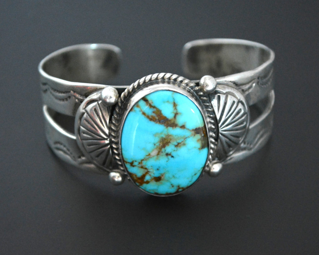 Ethnic Turquoise Cuff Bracelet with Stampings