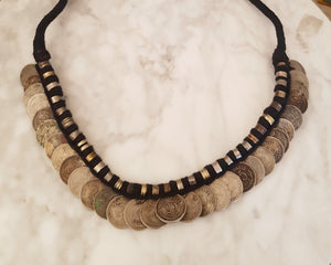 Old Indian Coin Necklace On Cotton Cord