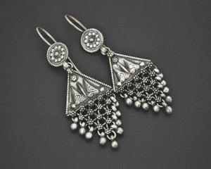 Long Rajasthani Silver Earrings with Dangles