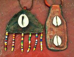 Tuareg Cowrie Shell Leather Amulet Necklace