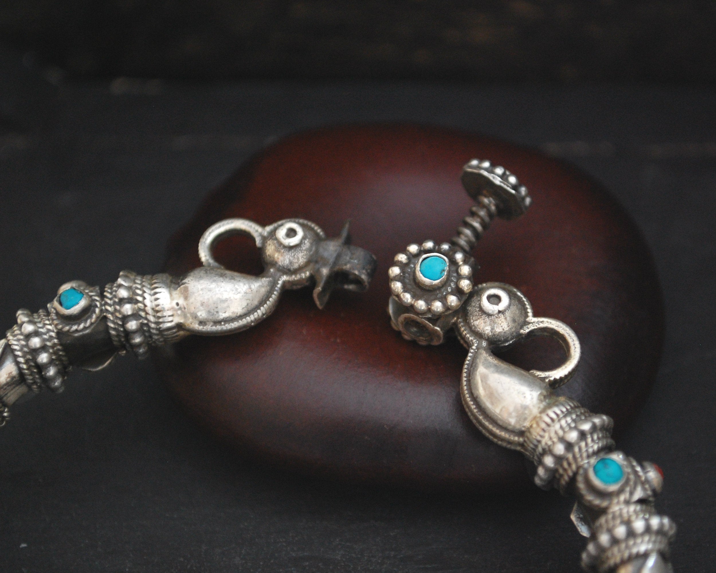 Indian Silver Bracelet with Turquoise and Coral