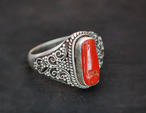 Ethnic Nepali Coral Ring - Size 8.5