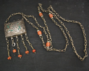 Old Uzbek Coral Box Necklace -