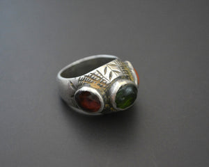 Old Afghani Coral and Glass Ring - Size 6.5