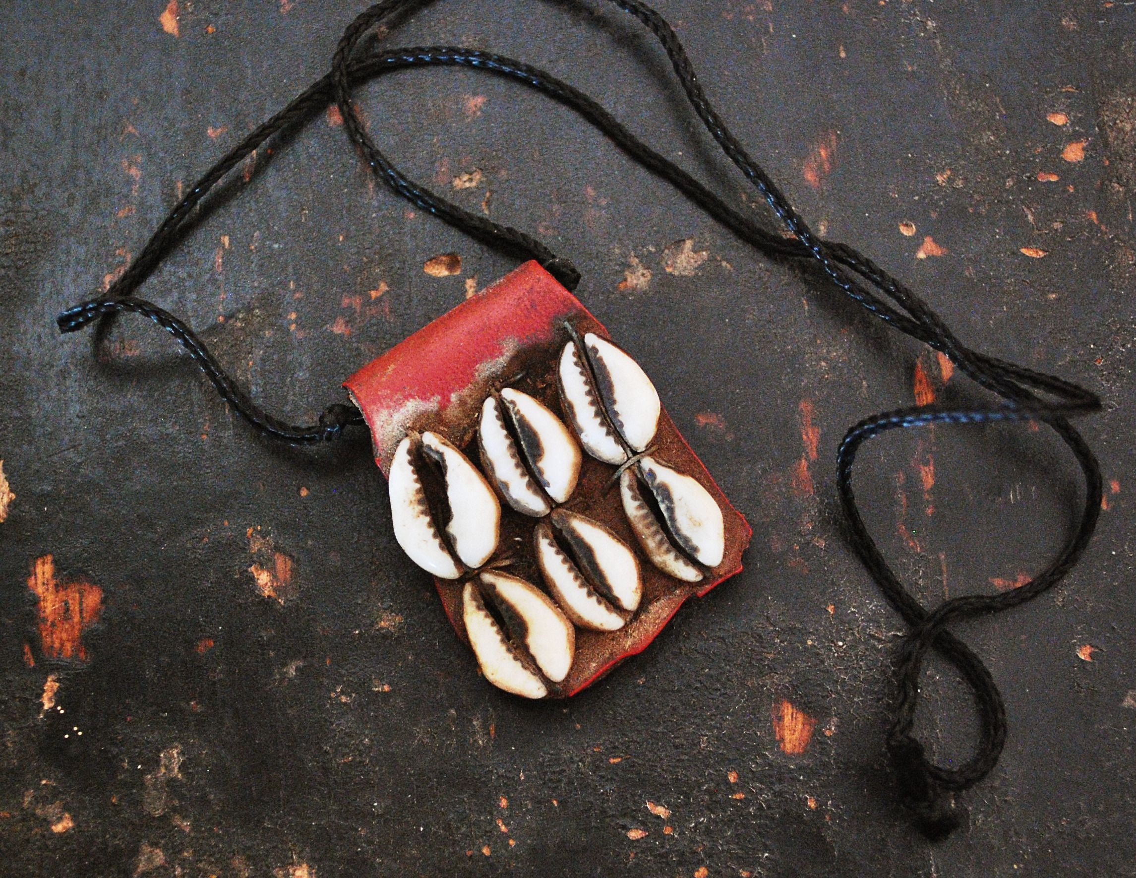 Tuareg Gris Gris Leather and Cowrie Shell Pendant