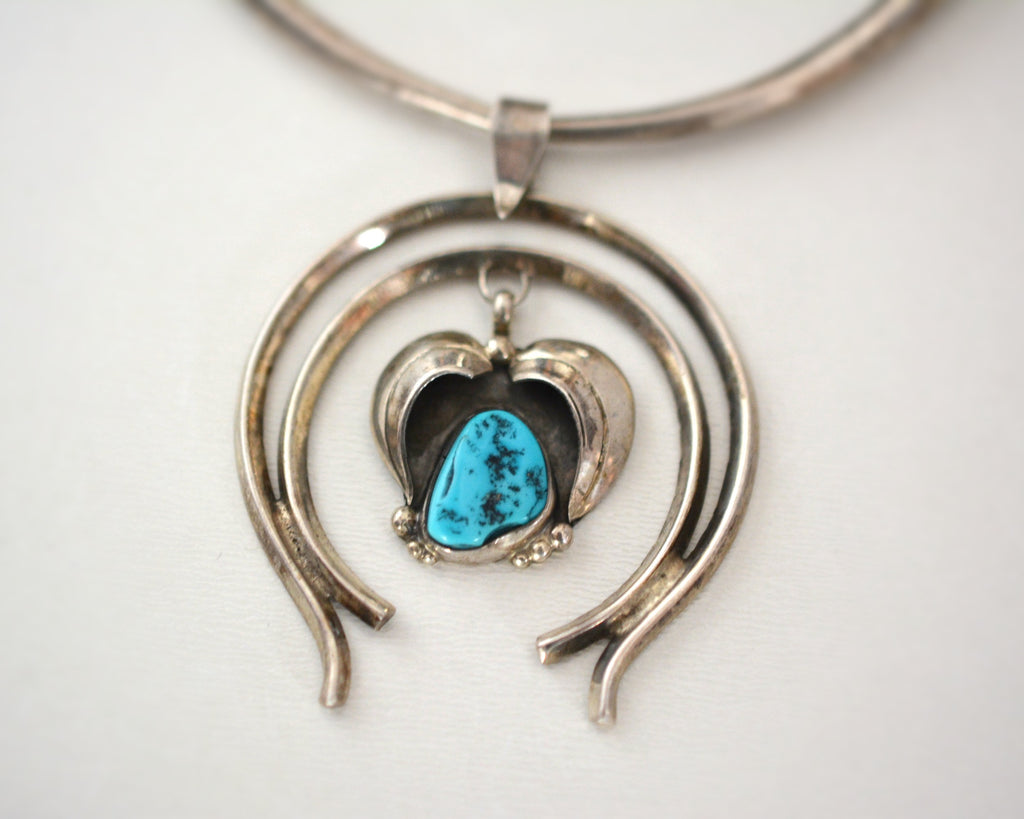Native American Navajo Turquoise Squash Blossom Necklace