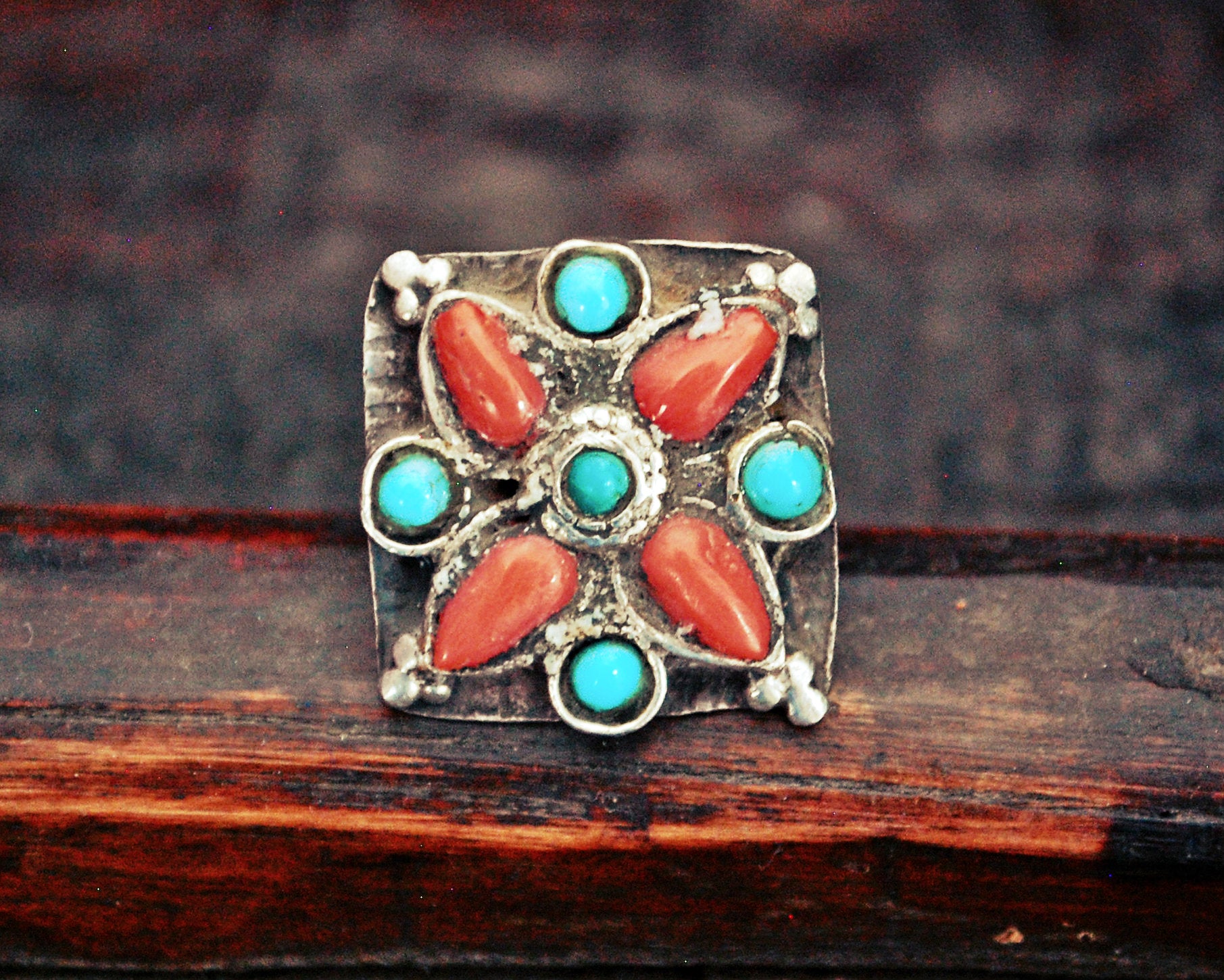 Coral Turquoise Ring from Ladakh