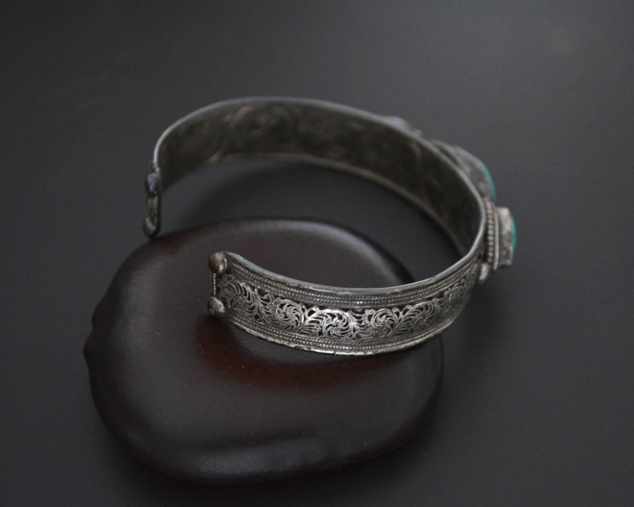 Nepali Turquoise Cuff Bracelet with Filigree Work