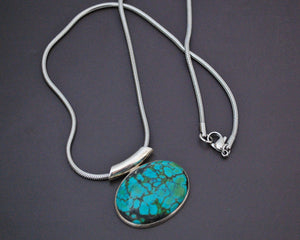 Turquoise Pendant on Sterling Silver Snake Chain
