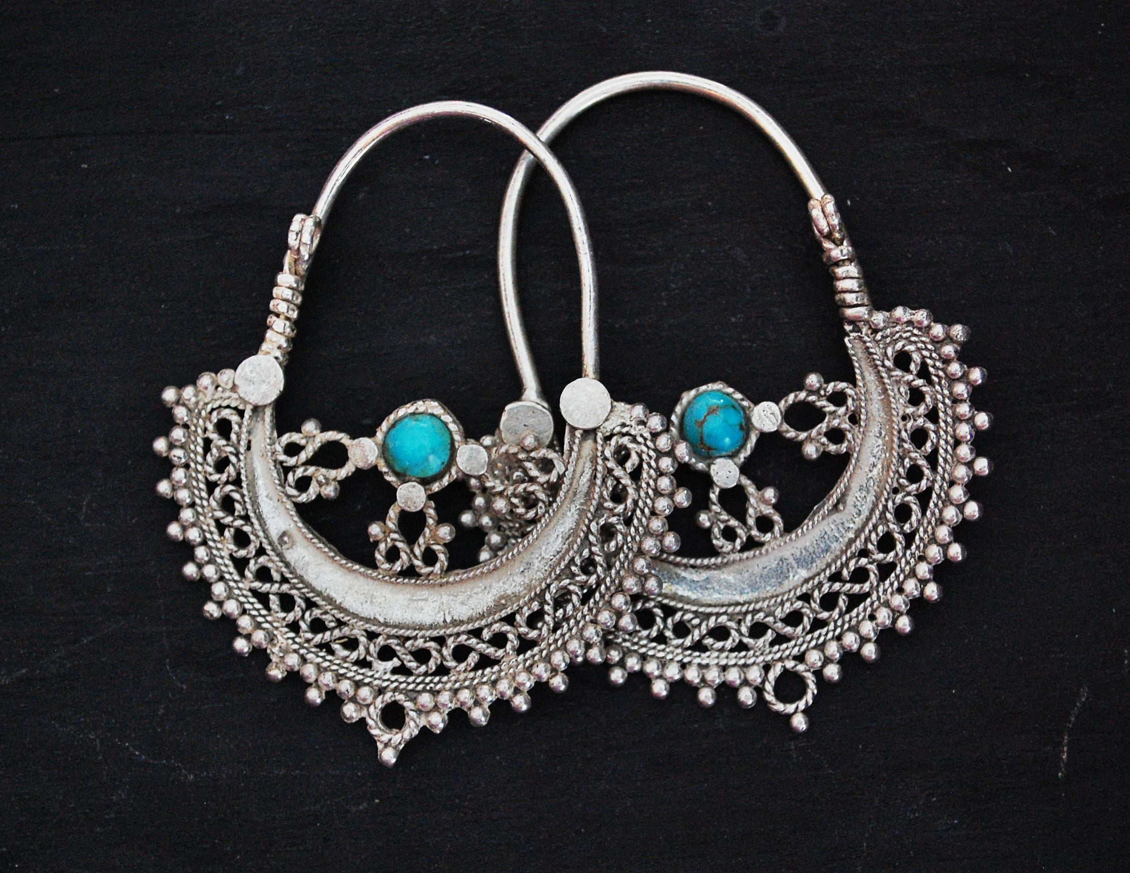 Antique Afghani Hoop Earrings with Turquoise