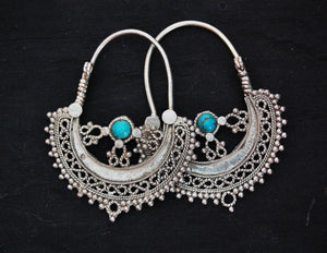 Antique Afghani Hoop Earrings with Turquoise