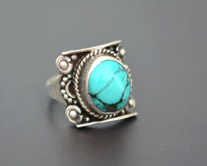 Nepali Turquoise Saddle Ring - Size 7.5