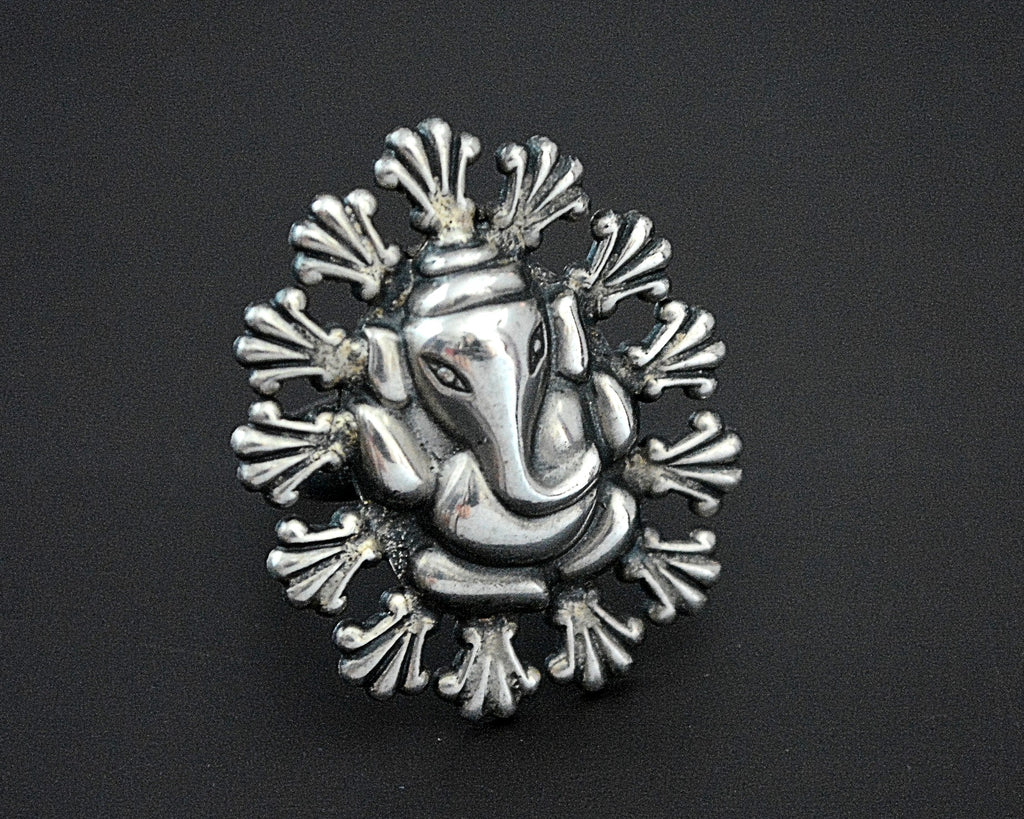 Ganesha Sterling Silver Ring - Size 7 - Adjustable