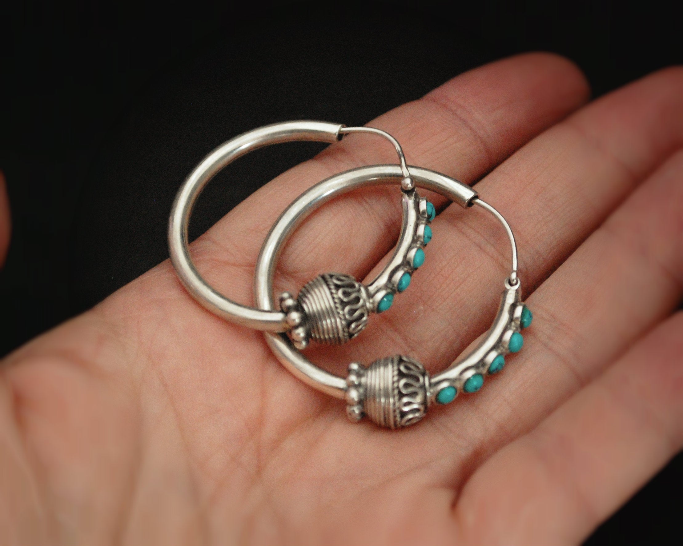 Ethnic Hoop Earrings with Turquoise