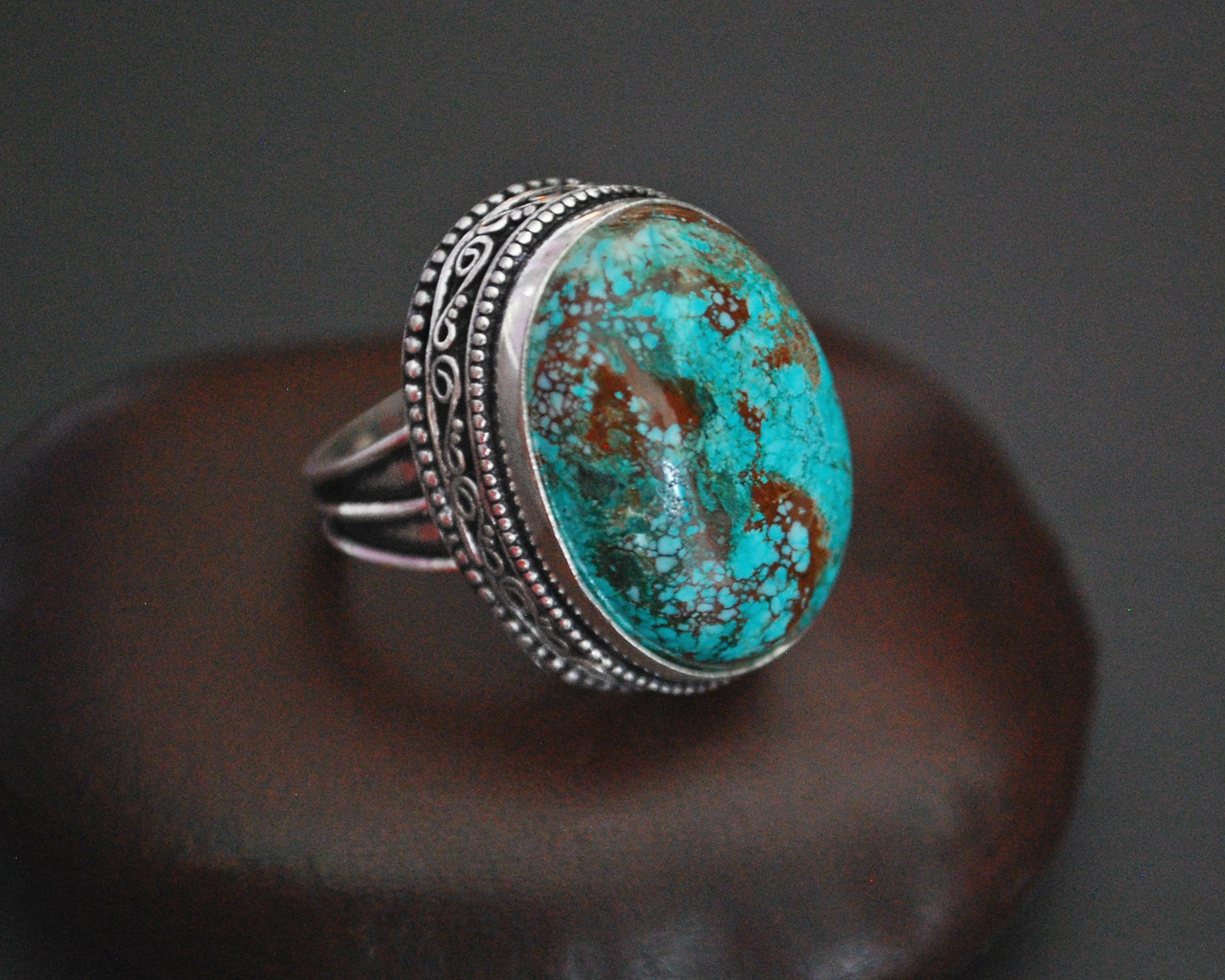Bold Turquoise Ring from India - Size 6.75 / 7