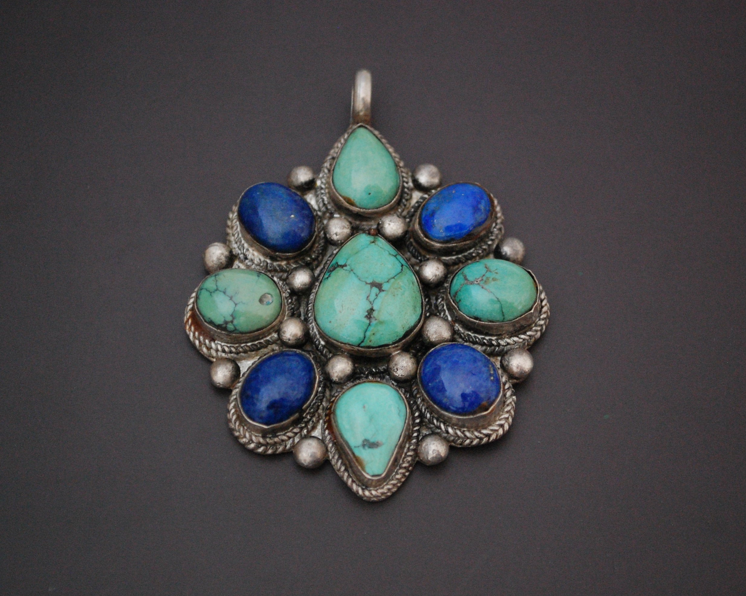Large Nepali or Tibetan Turquoise Lapis Lazuli Pendant