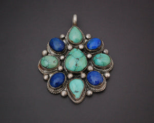 Large Nepali or Tibetan Turquoise Lapis Lazuli Pendant