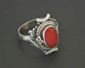 Vintage Nepali Coral Saddle Ring - Size 8