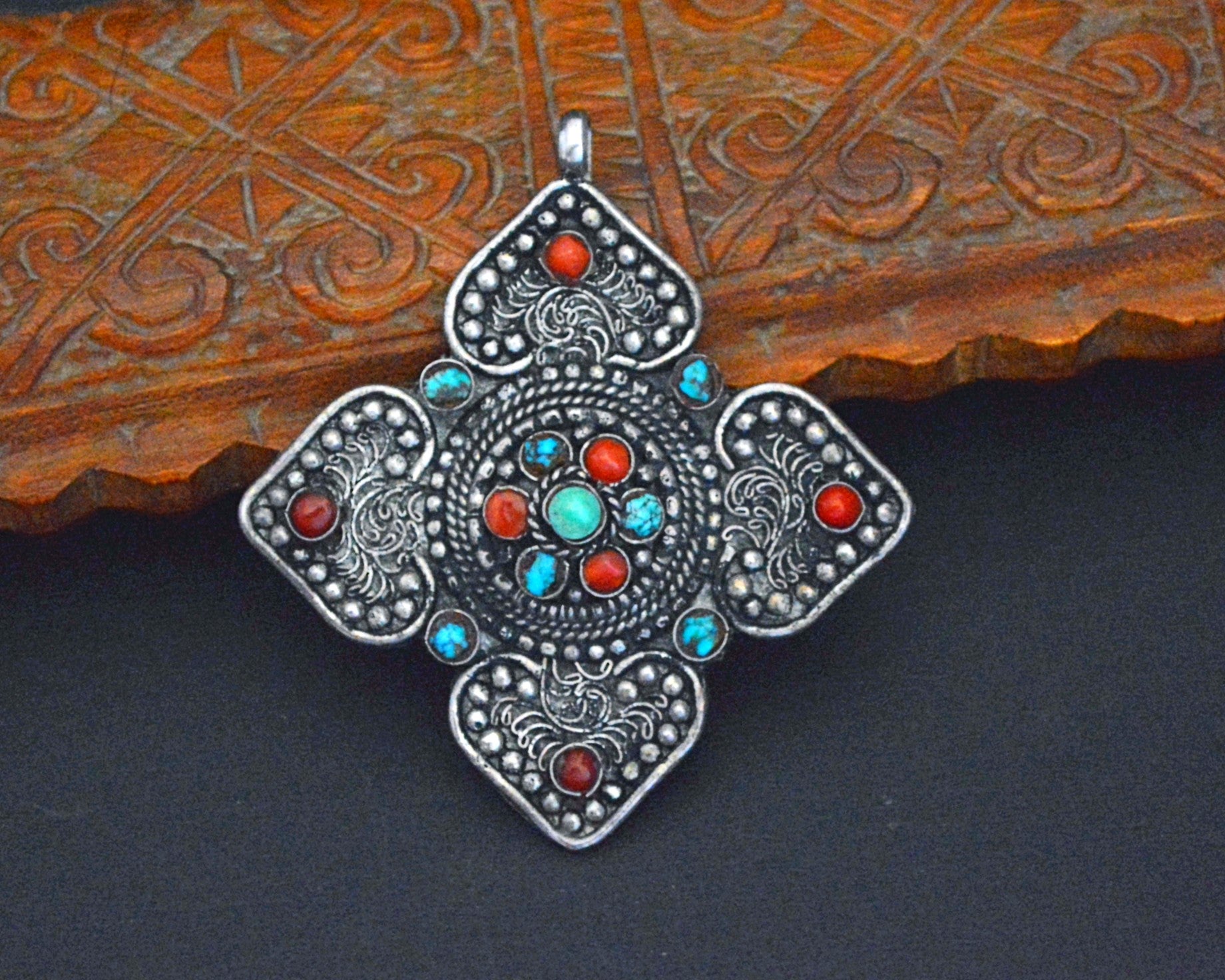 Nepali Turquoise Coral Pendant