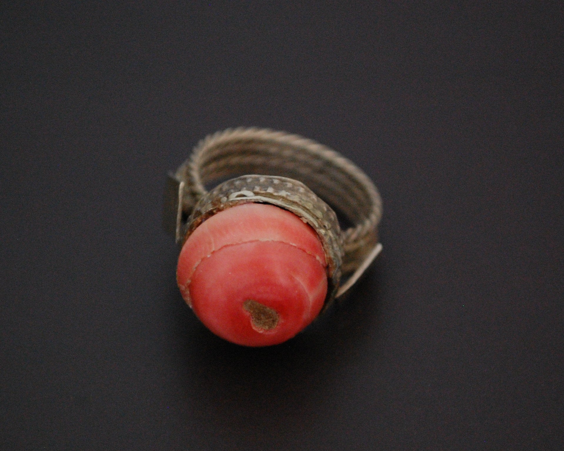Antique Yemeni Bedouin Ring with Old Glass - Size 5.25
