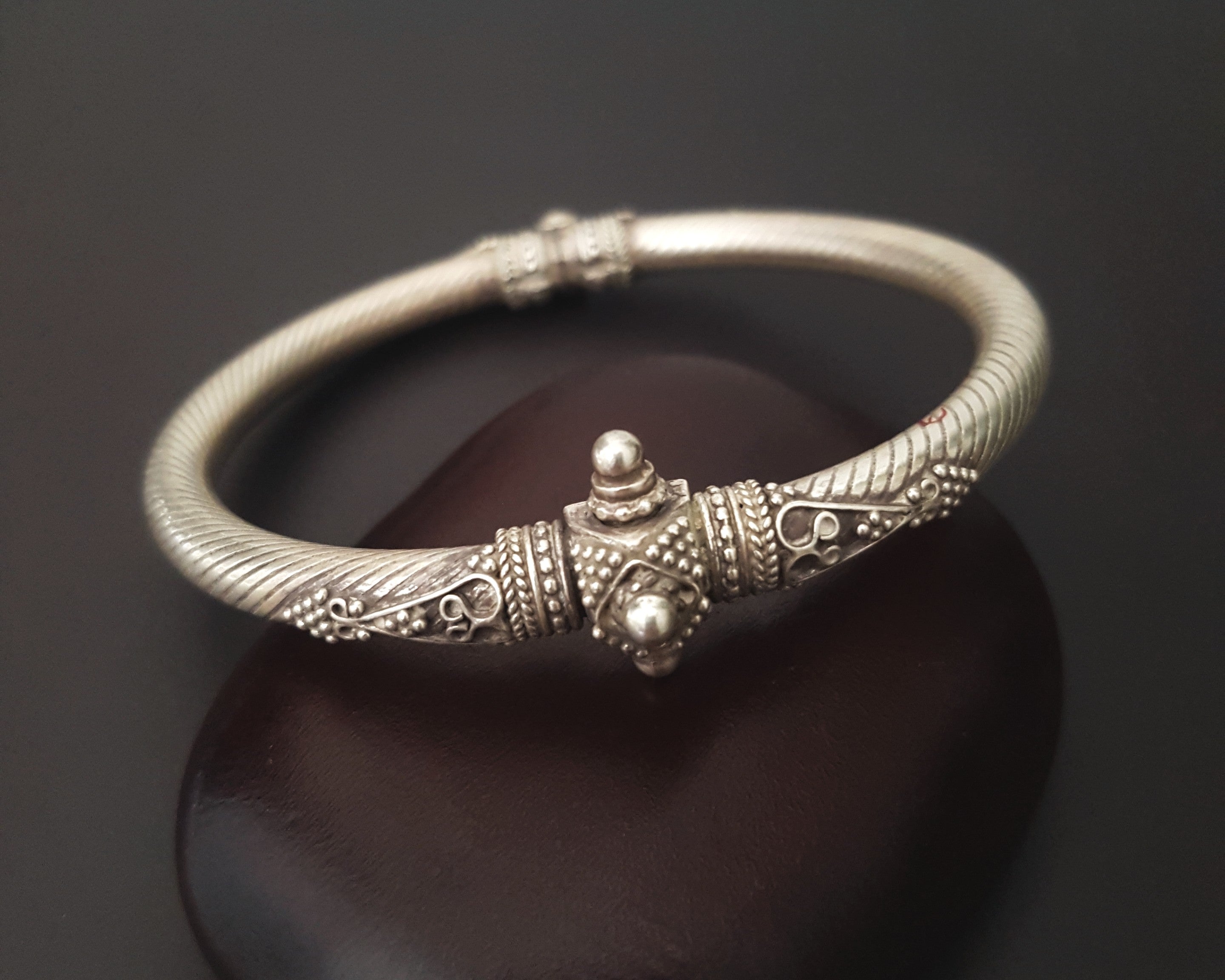 Ethnic Indian Silver Bracelet - Hinged