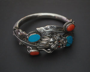 Fabulous Nepali Dragon Bracelet with Coral and Turquoises
